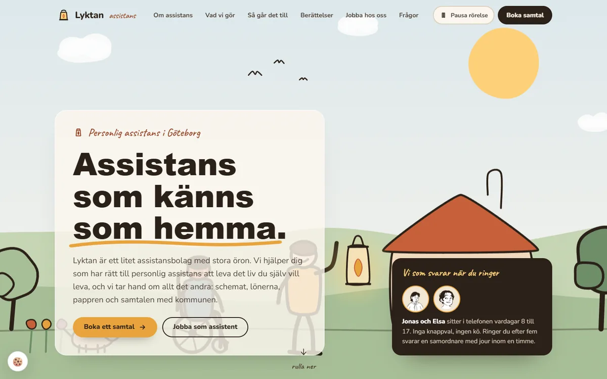Webb exempel 4 Startsidan på exempelsajten Lyktan