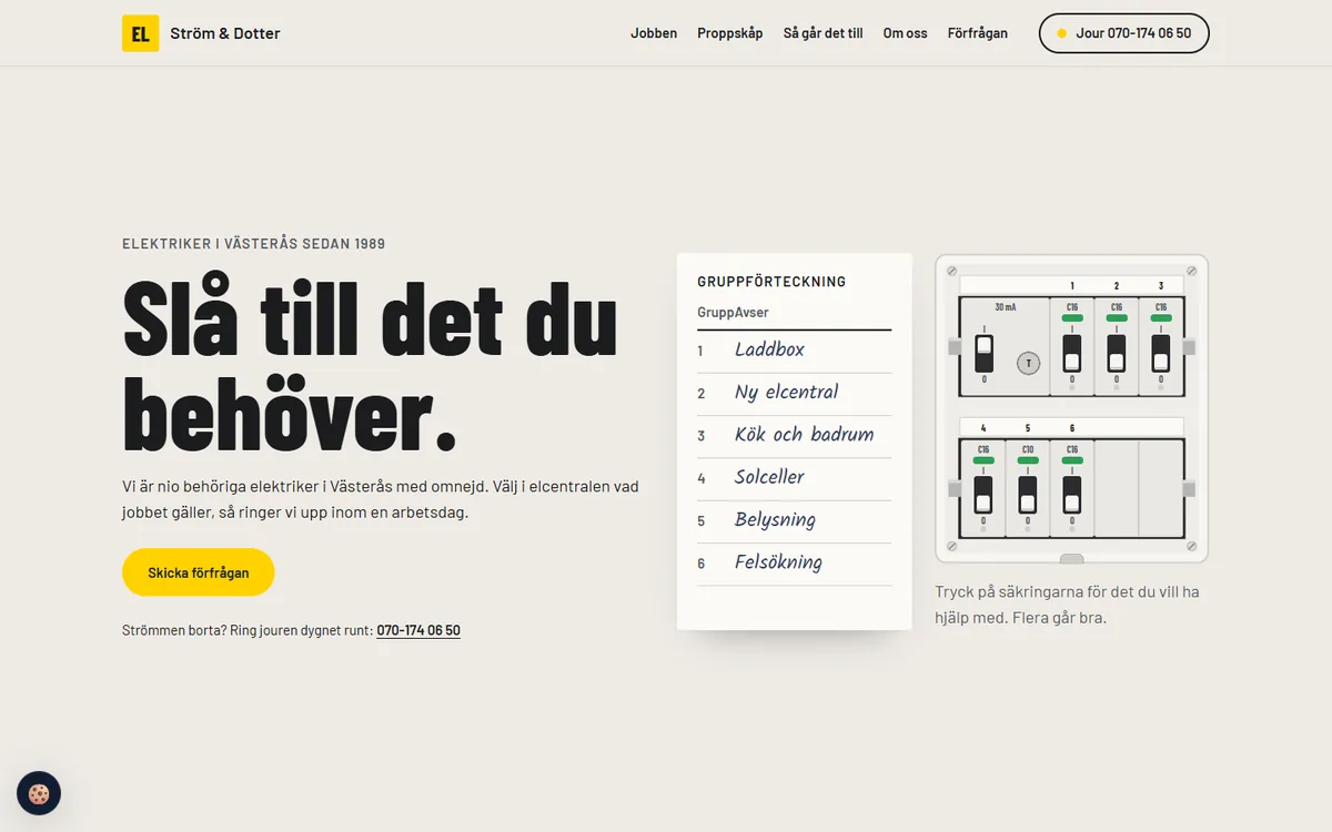 Webb exempel 9 Startsidan på exempelsajten Ström & Dotter