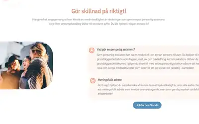 Sk&auml;rmbild fr&aring;n webbplatsen f&ouml;r Sanda Assistans
