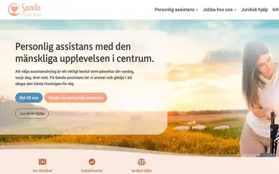 Sk&auml;rmbild fr&aring;n webbplatsen f&ouml;r Sanda Assistans