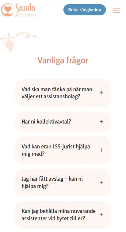 Projekt 8 Vanliga frågor som dragspel i mobilen