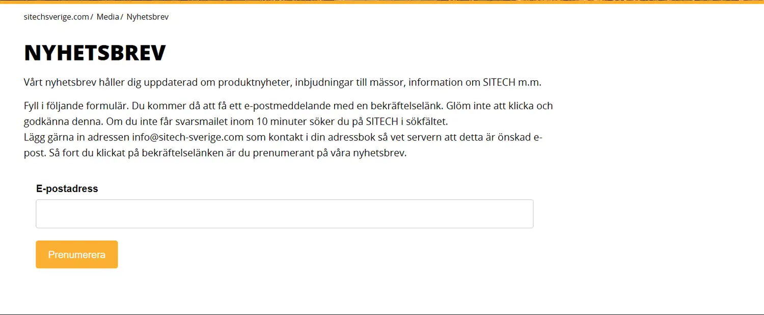 Projekt 13 Anmälan till nyhetsbrevet på SITECH Sverige