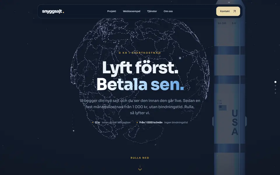 Sk&auml;rmbild fr&aring;n Snyggsajt med raketen