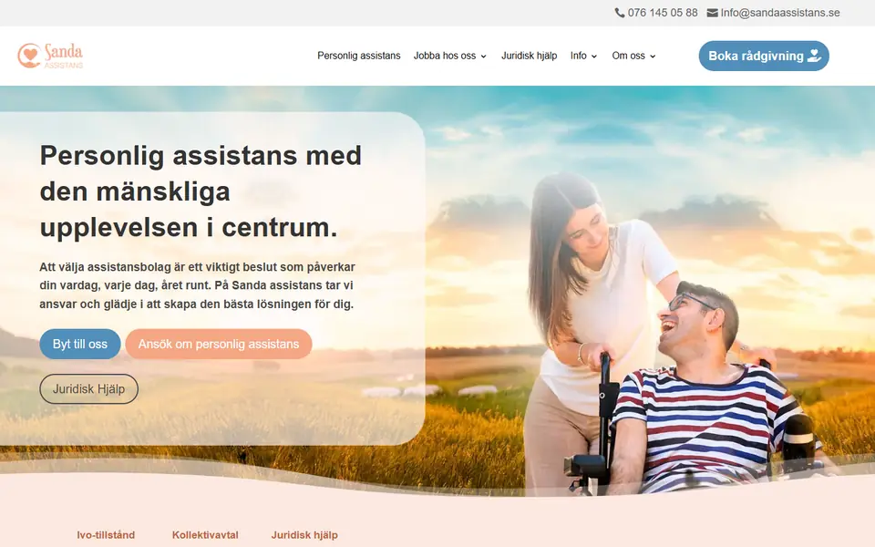 Sk&auml;rmbild fr&aring;n webbplatsen f&ouml;r Sanda Assistans