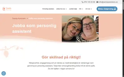 Sk&auml;rmbild fr&aring;n webbplatsen f&ouml;r Sanda Assistans